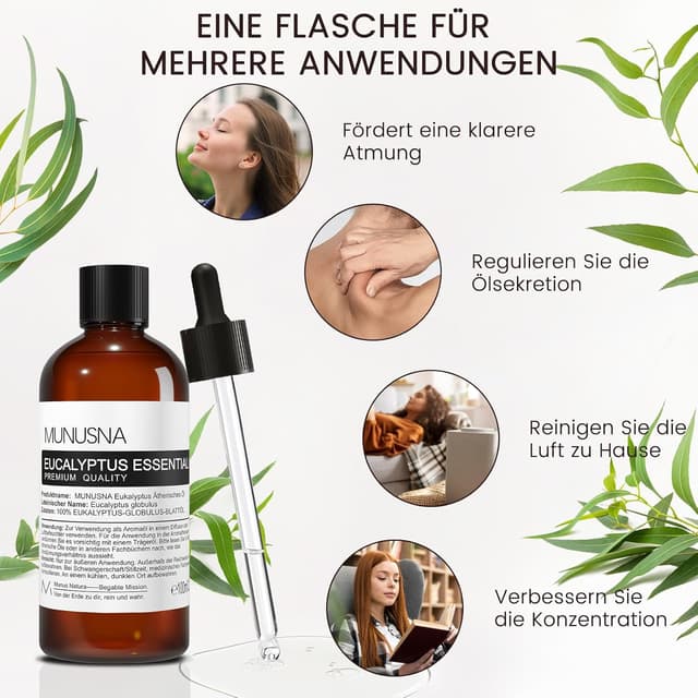 Thumbnail 2 de MUNUSNA Eukalyptusöl 100ML – reines ätherisches Öl für Diffuser