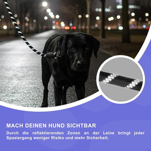 Detalle de Reichstadt Pets Guinzaglio per cani in nylon morbido con impugnatura in EVA riflettente e moschettone girevole 1,5 m