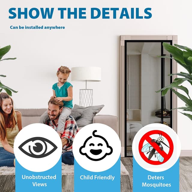 Detalle de Sekey Fliegengitter Tür Vorhang mit Magnet, ohne Bohren (110x220 cm) – ideal für Seitliches Öffnen