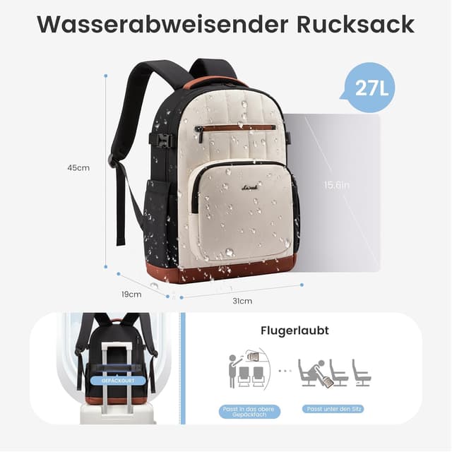 Detalle 2 de LOVEVOOK Schulrucksack 15,6 Zoll mit Laptopfach