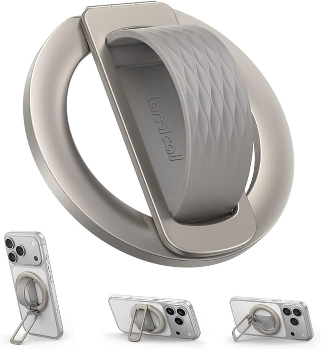 Detalle de Lamicall Magnetic Phone Grip Holder for MagSafe with Soft Silicone Loop (Titanium)