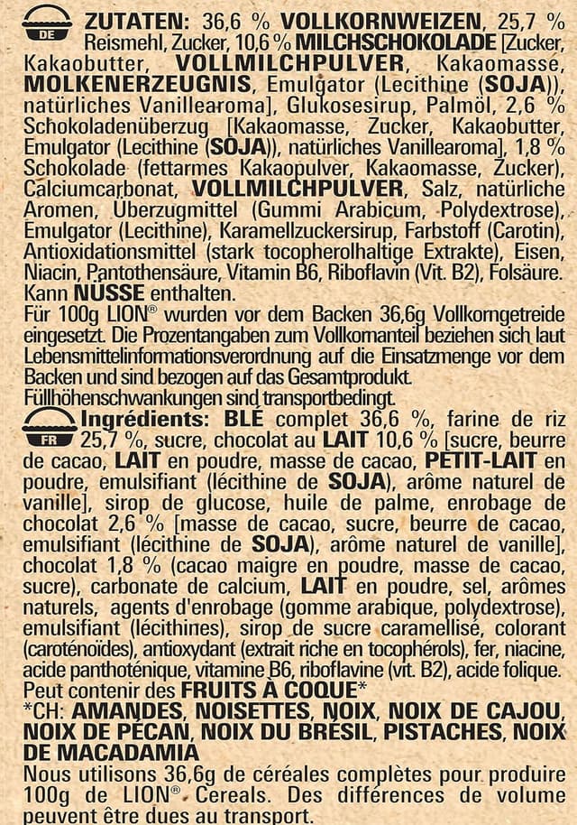 Detalle de Nestlé Lion Triple Crunchy Frühstücks-Cerealien im Churros-Format (8er Pack, 8x300 g)