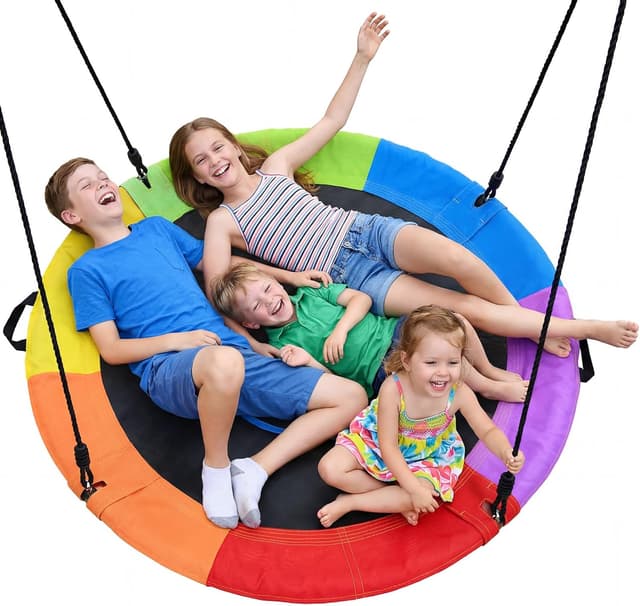 Detalle de Trekassy Nestschaukel Outdoor 120 cm – Tellerschaukel für bis zu 300 kg mit 2 Schaukelgurten (900D, wasserfest)