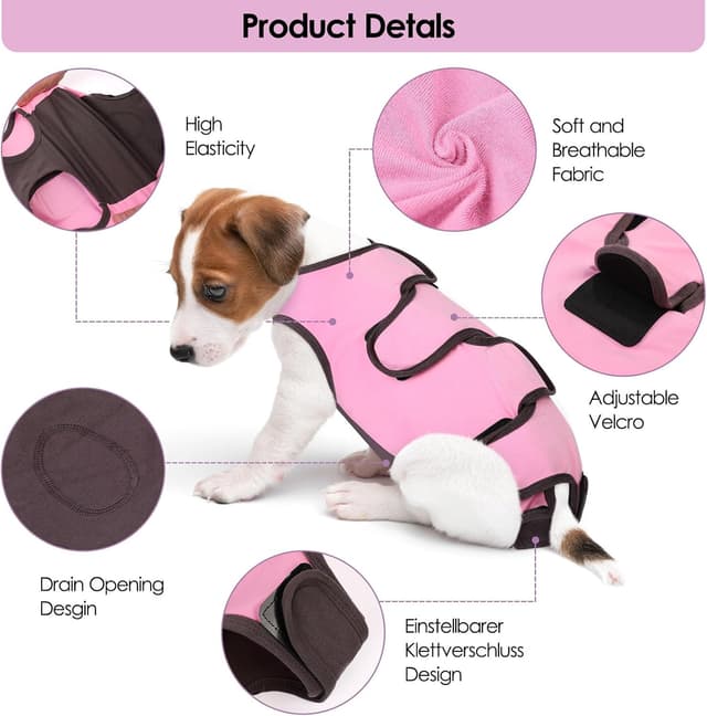 Detalle 2 de ASENKU Hundebody nach OP als Wundschutz – Anti-Lecken & Kegel-Alternative, Rosa (Größe XS)