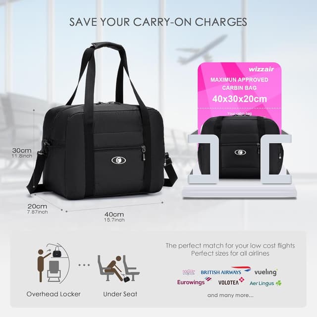 Detalle de SPAHER Sac de voyage cabine pliable 40x30x20 cm avec trousse à cosmétiques (25 L)