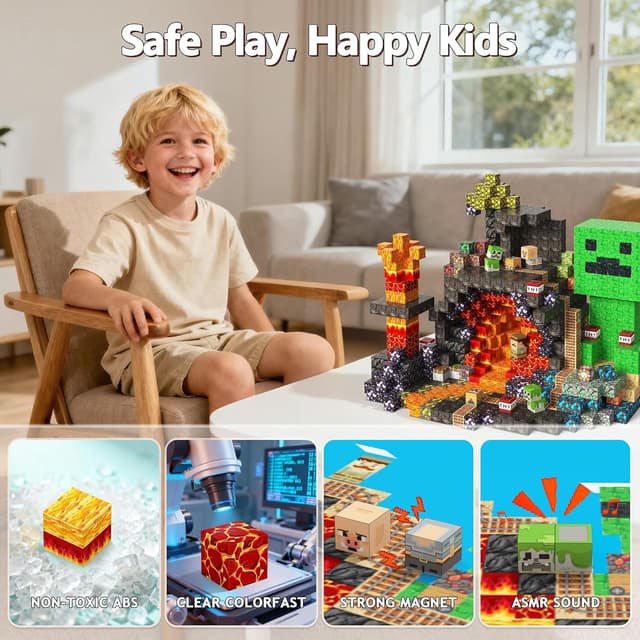 Detalle de Laoren Magnetic Building Blocks 200-Piece STEM Magnet Cubes Set (Ages 4–12)