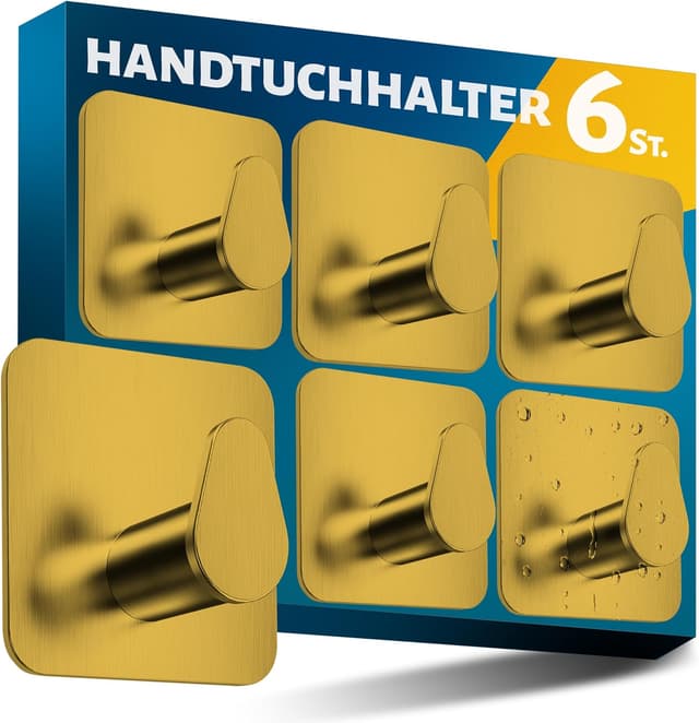 Thumbnail 6 de Menz Handtuchhalter ohne Bohren (Golden) – 6 selbstklebende Klebehaken aus V2A, bis 10 kg