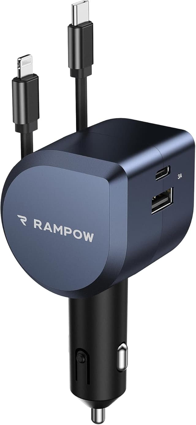 Detalle de RAMPOW 100W Zigarettenanzünder USB‑C 4‑in‑1 (einziehbares Auto-Ladegerät) mit 65W Schnellladung