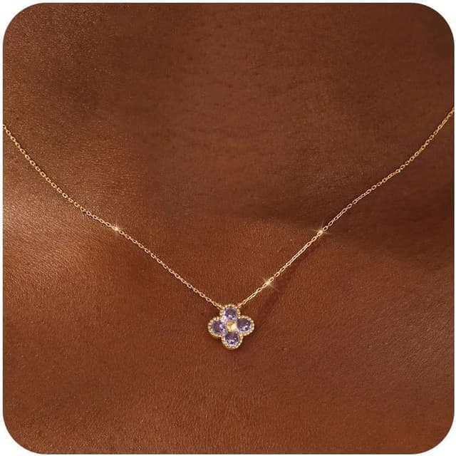 Detalle de FUNEIA Damen Halskette vergoldet mit Geburtsstein-Anhänger (18k vergoldet), verstellbar und wasserfest