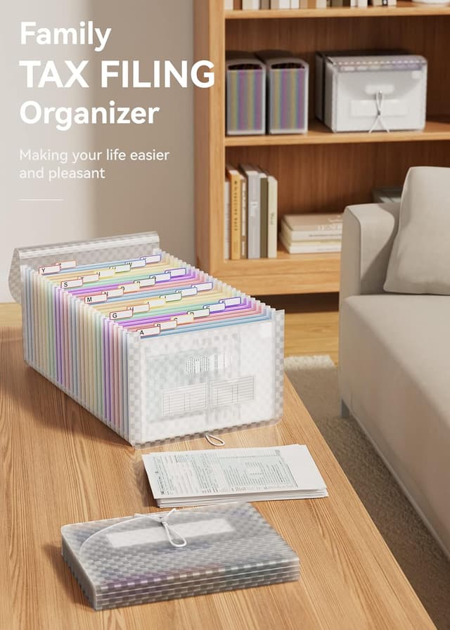 Detalle 2 de ABC life A4 Dokumentenmappe mit Gittermuster, 26-Fächermappe „Akkordeon“ erweiterbar – Organizer (Blau)