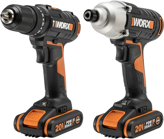 Detalle de WORX WX902 20V PowerShare Cordless Combi Drill & Impact Driver Kit (50Nm Hammer Drill / 170Nm Impact) with 2x 2.0Ah Batteries