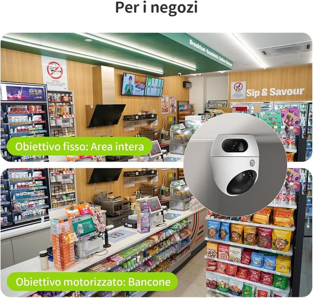 Detalle de Beans View D220 3K+3K (5MP+5MP) Telecamera doppio obiettivo per interni con chiamata bidirezionale e Alexa