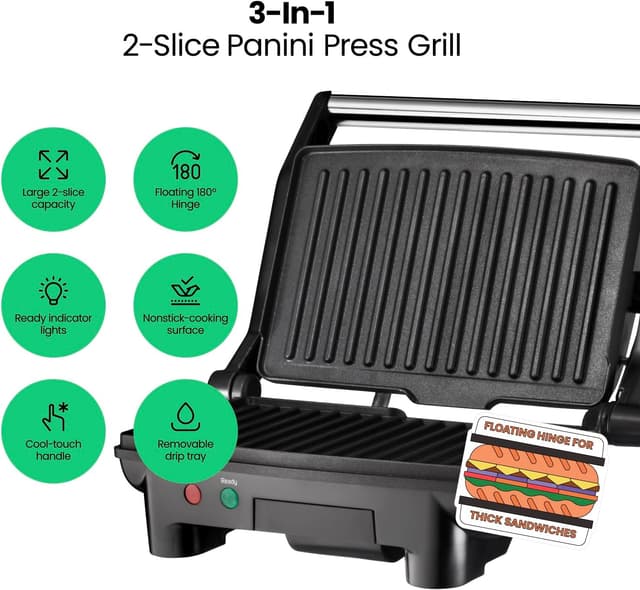 Thumbnail 1 de Chefman Panini Press 2-Slice Compact