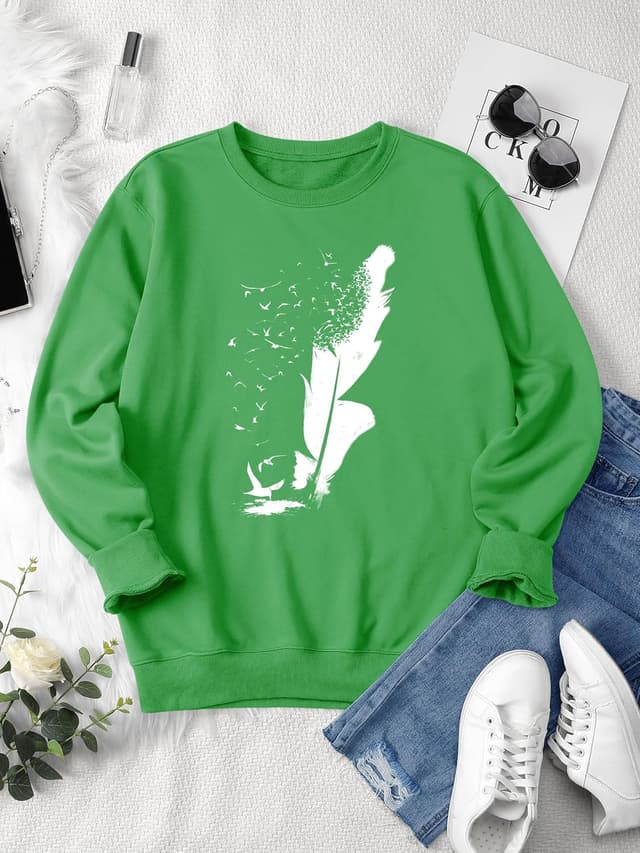 Detalle 2 de Pullover Sweatshirt mit Federdruck Größe S-2XL