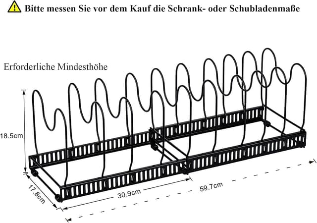Detalle de Toplife Pfannenhalter für die Schublade: erweiterbarer Pfannen-Organizer mit 10 verstellbaren Teilern, schwarz
