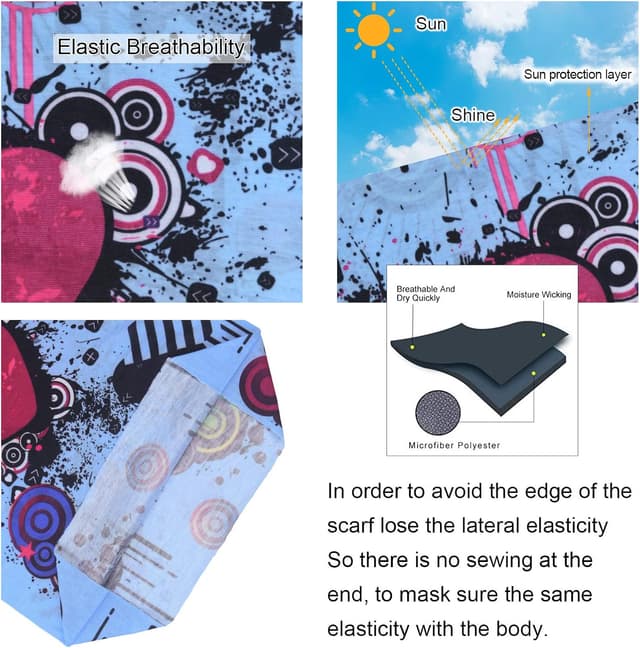 Detalle de flintronic Copricapo multifunzione: 6 fasce/ban-dana elastiche anti-UV e antipolvere per ciclismo, trekking e yoga