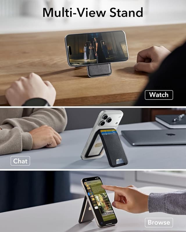 Detalle 2 de ESR Portafoglio con MagSafe e blocco RFID, supporto regolabile per 5 carte per iPhone serie 17/16/15/14/13/12 (nero)