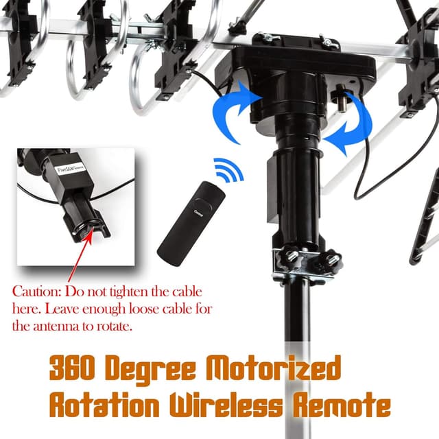 Detalle de Five Star Outdoor HD TV Antenna with Motorized 360° Rotation (Up to 200 Miles) + Installation Kit