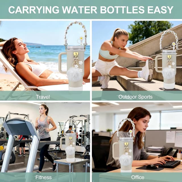 Detalle de CLTTCLLCT 7‑piece Stanley Cup accessories set for 30oz and 40oz tumblers (white)