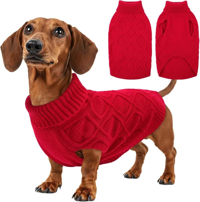 Detalle de KONVINIT maglione per cane piccolo a collo alto senza maniche in maglia morbida ed elastica (rosso/blu)