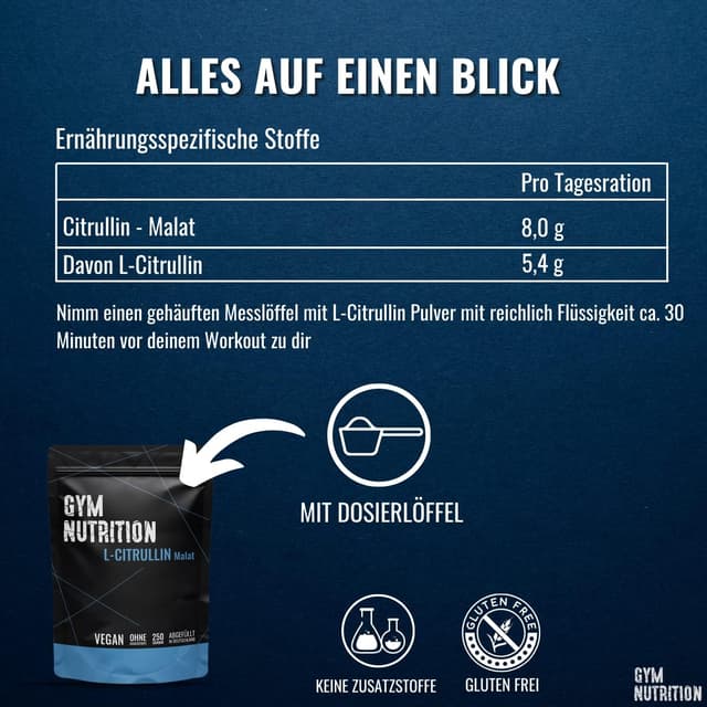 Detalle 1 de L-Citrullin Malat Pulver 2:1 250 g Aminosäure