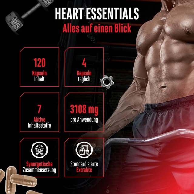 Detalle 2 de Heart Essentials Herz-Komplex von German Elite Nutrition – 120 vegane Kapseln mit Q10 & Vitamin B1