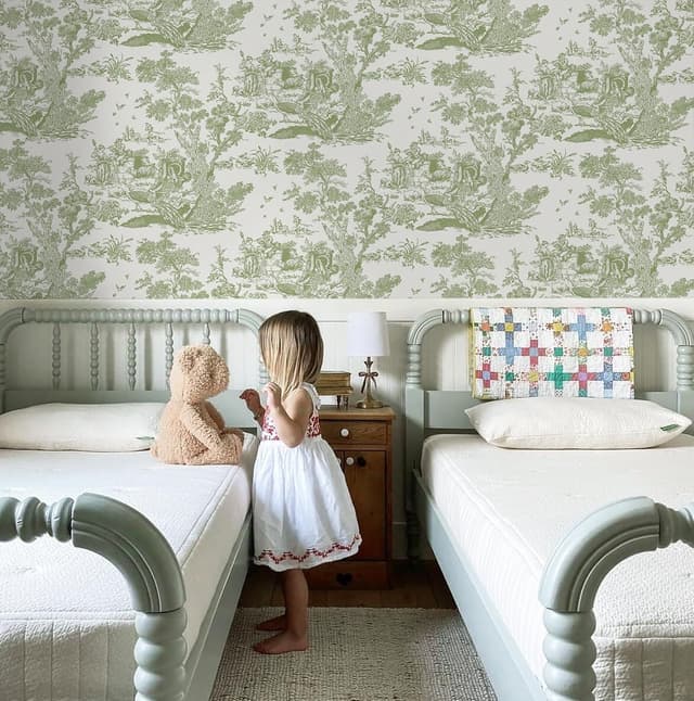 Detalle 2 de Yomshi 44 cm × 20 m selbstklebendes Vintage Vinyl-Tapetensystem in Grün (Baum & Tiere)