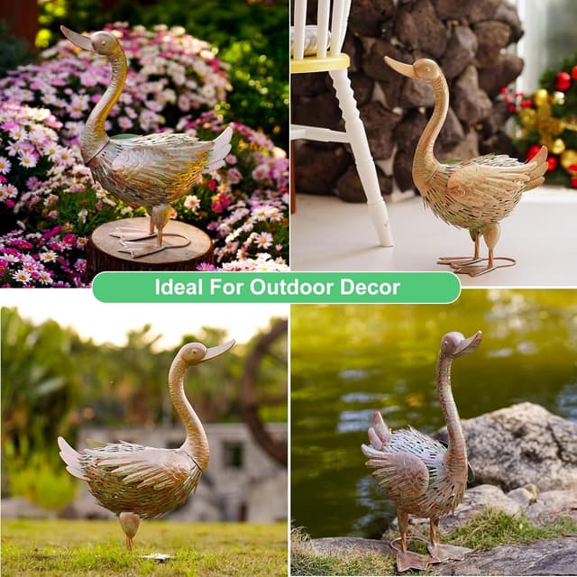 Detalle de Yeomoo Metall Gans Figuren Gartendeko – robuste Gänse-Vogel-Skulptur für Balkon & Wohnzimmer, ca. 48 cm