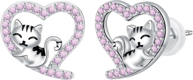 Detalle de Arrebol pendientes plata de ley 925 gato corazón