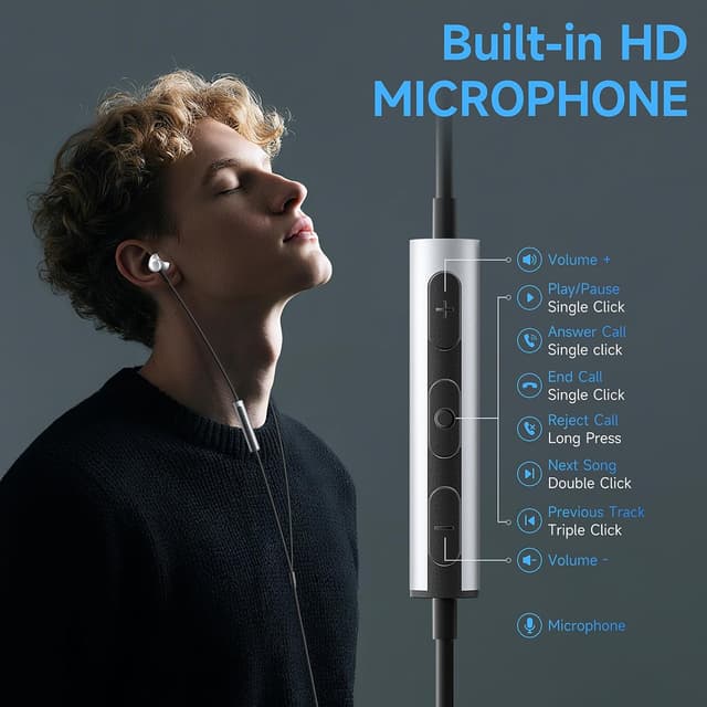 Detalle de suohong USB‑C Kopfhörer mit Kabel (MFi) inkl. Mikrofon & Lautstärkeregler – In‑Ear für iPhone & iPad