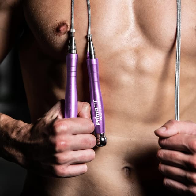 Detalle de PrimaFIT Pro Speed Corde à sauter lestée réglable en aluminium (crossfit, HIIT, boxe)