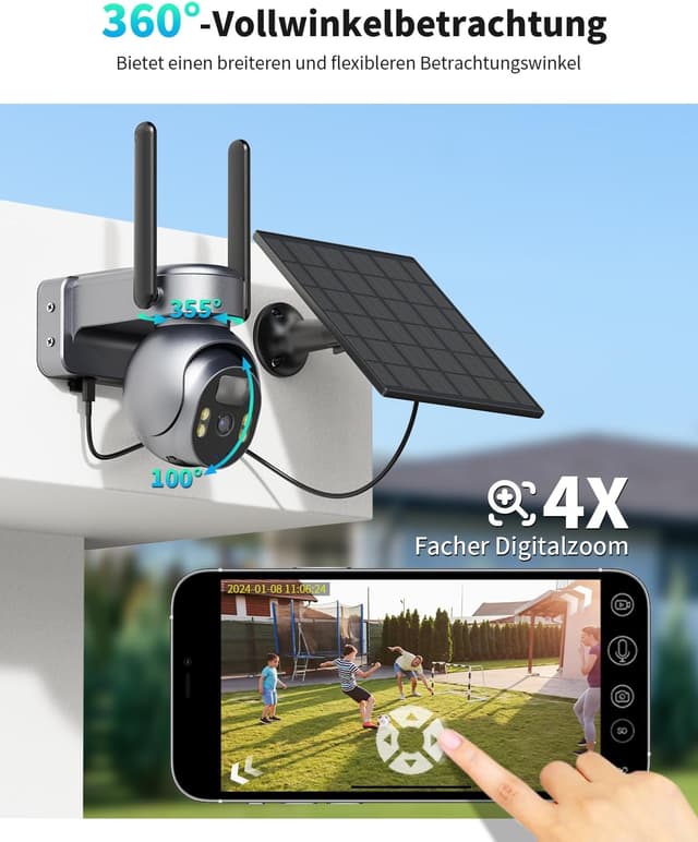 Detalle de SEHMUA 4G LTE Überwachungskamera Außen Solar mit SIM-Karte (2K, PTZ, PIR, IP66)