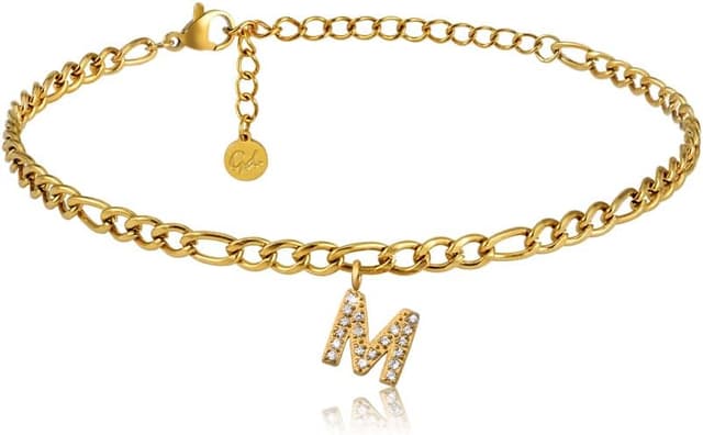 Detalle de GD GOOD.designs Fußkettchen Gold mit Buchstaben – wasserfest, verstellbar (22–27 cm), aus Edelstahl