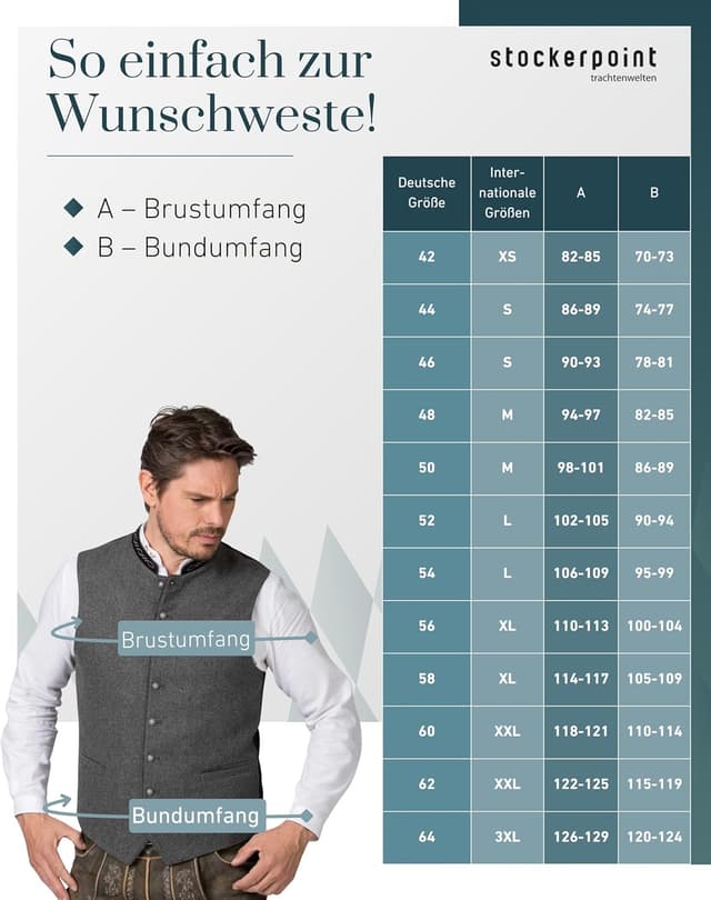 Detalle 1 de Stockerpoint Herren Trachtenweste Fabricio aus Lodenstoff – mit verstellbarem Rückenriegel (1er Pack)