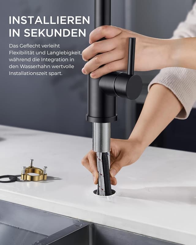 Thumbnail 5 de FORIOUS Wasserhahn Küche Schwarz Ausziehbar 360°