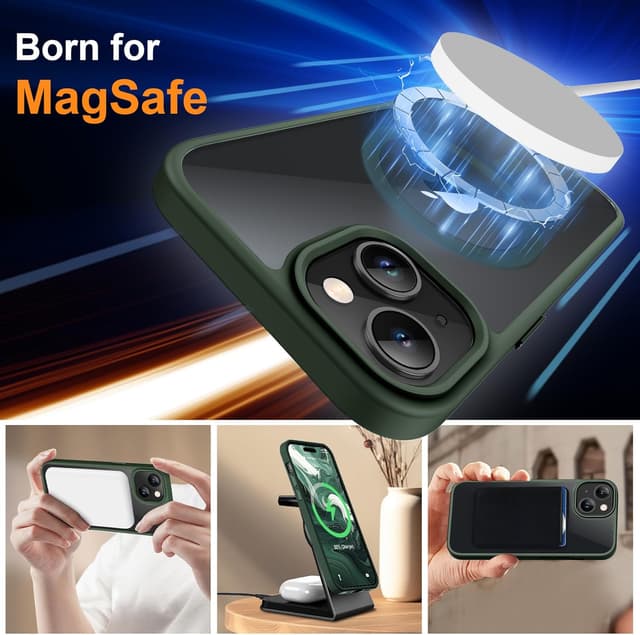 Detalle de ORETECH Magnetische Hülle für iPhone 15 Plus (6,7 Zoll) mit Mag-Safe & 2× Schutzfolie + Kameraschutz – stoßfest, kratzfest, transparent in Grün