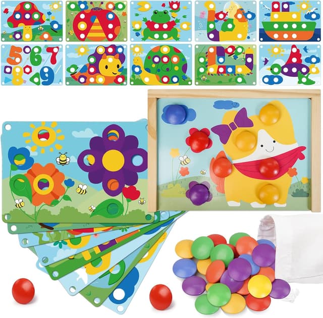 Detalle de Joozmui Montessori wooden colour matching pegboard & plug puzzle set (age 2–3)