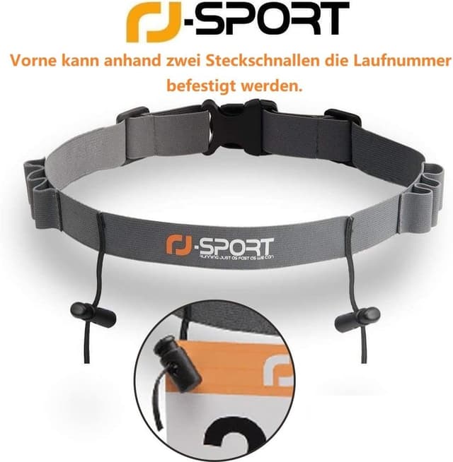 Detalle de RJ-Sport Triathlon-Startnummernband als Laufgurt mit Nummernhalter & 6 Gel-Halter (schwarz)