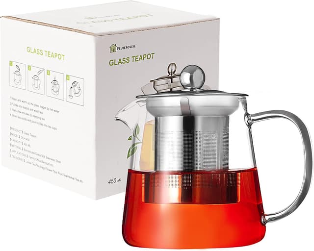 Detalle de PluieSoleil clear glass teapot with infuser (borosilicate glass) – 450ml stovetop safe maker