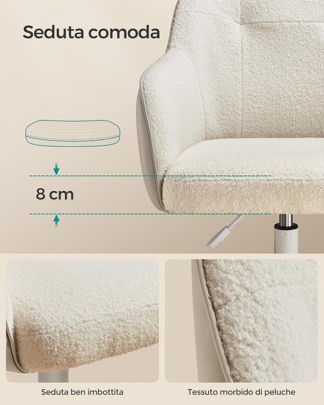 Detalle 2 de SONGMICS Sedia da studio in casa girevole e regolabile in altezza OBG019W01 beige cappuccino