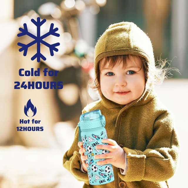 Detalle de Goppus Kinder-Wasserflasche 550 ml mit Strohhalm, vakuumisoliert (Edelstahl, BPA-frei)