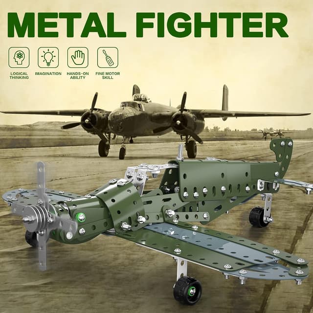 Detalle de Lucky Doug Metal DIY Model Airplane Building Toy Set (258-Piece STEM Project)
