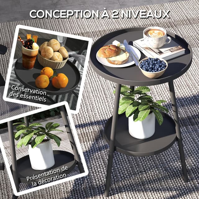 Thumbnail 3 de Outsunny Petite Table d'appoint ronde à 2 niveaux