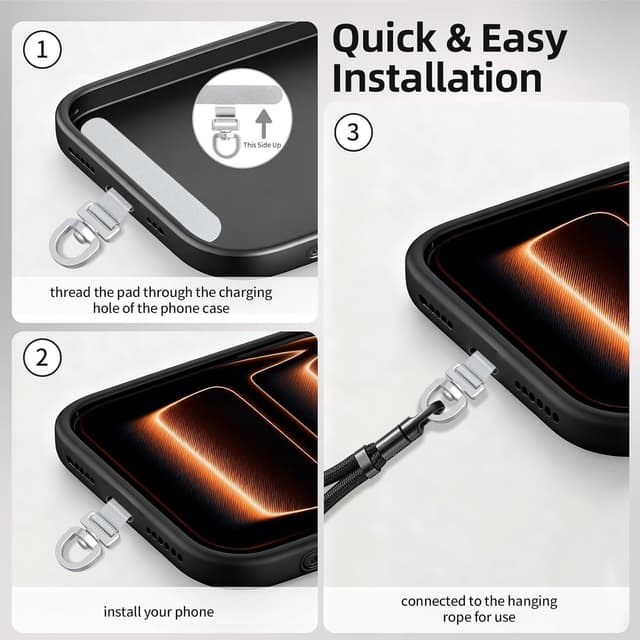 Detalle 2 de Yojaro 360° Rotating Stainless Steel Phone Tether Tab (3-Pack) for iPhone & Most Phones