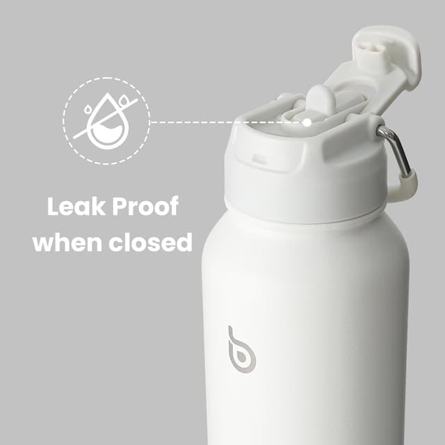 Detalle 2 de BOTTLE BOTTLE Isolierte Wasserflasche mit Strohhalm und Pillendosierung – Outdoor-Sportflasche 1 l (weiß)