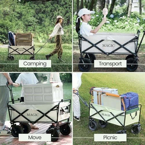 Detalle de Carro de playa y camping plegable MAGIC SELECT con ruedas grandes, bolsa y mango ajustable