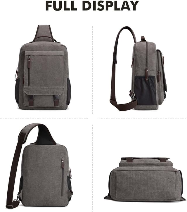 Thumbnail 6 de S-ZONE Zaino da uomo impermeabile in tela per laptop 13–16 pollici con tasca RFID