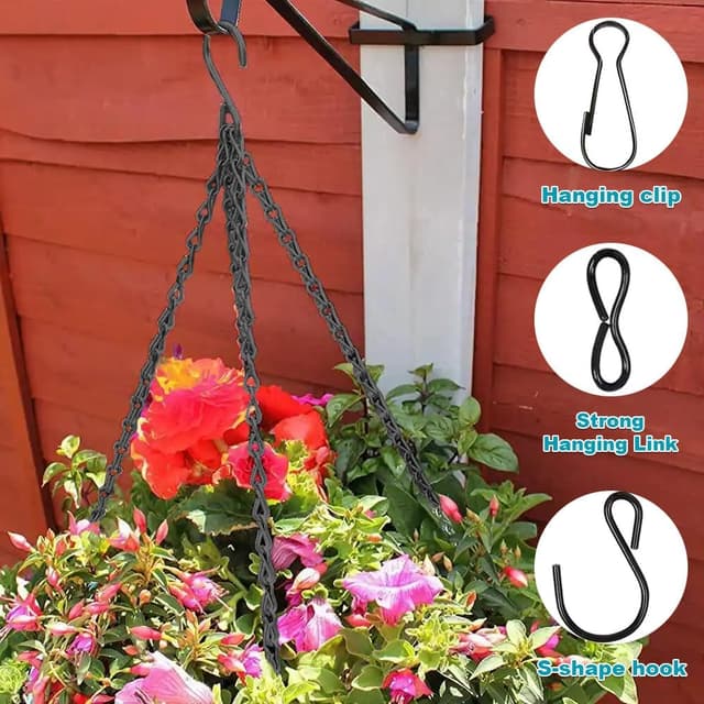 Detalle de LoNinLoAn 8pc Hanging Basket Chains (3-Point) with Hooks for Black Plant Pots & Bird Feeders