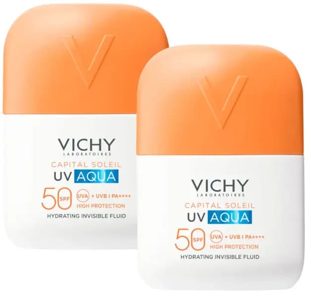 Detalle de Vichy UV Aqua Fluido Hidratante Invisible SPF50 (2x50 ml) para rostro