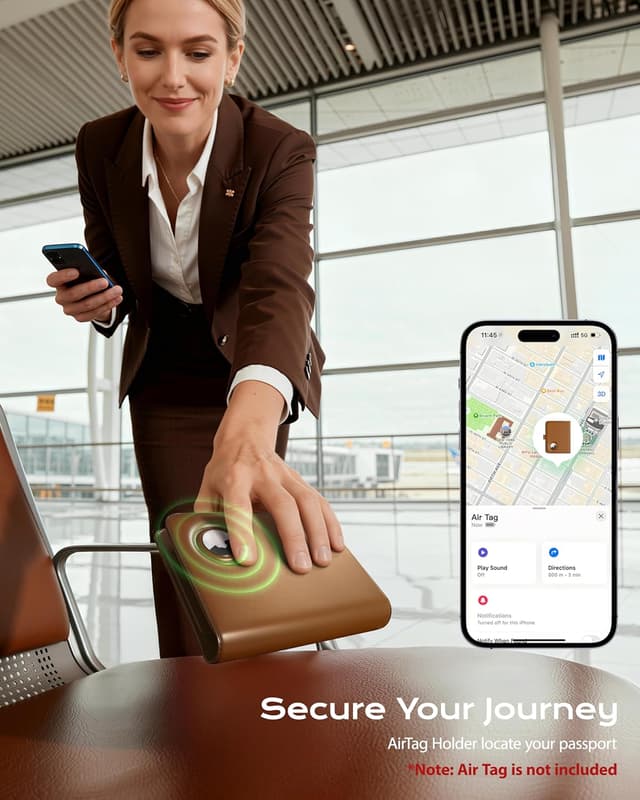 Detalle de Stouchi Passport Holder Airtag Wallet with Detachable Magnetic Card Case (Brown)